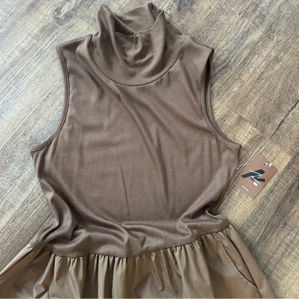 Naked Zebra Chocolate Brown Mock Turtleneck Midi Dress Mixed Media NWT M - Picture 4 of 8